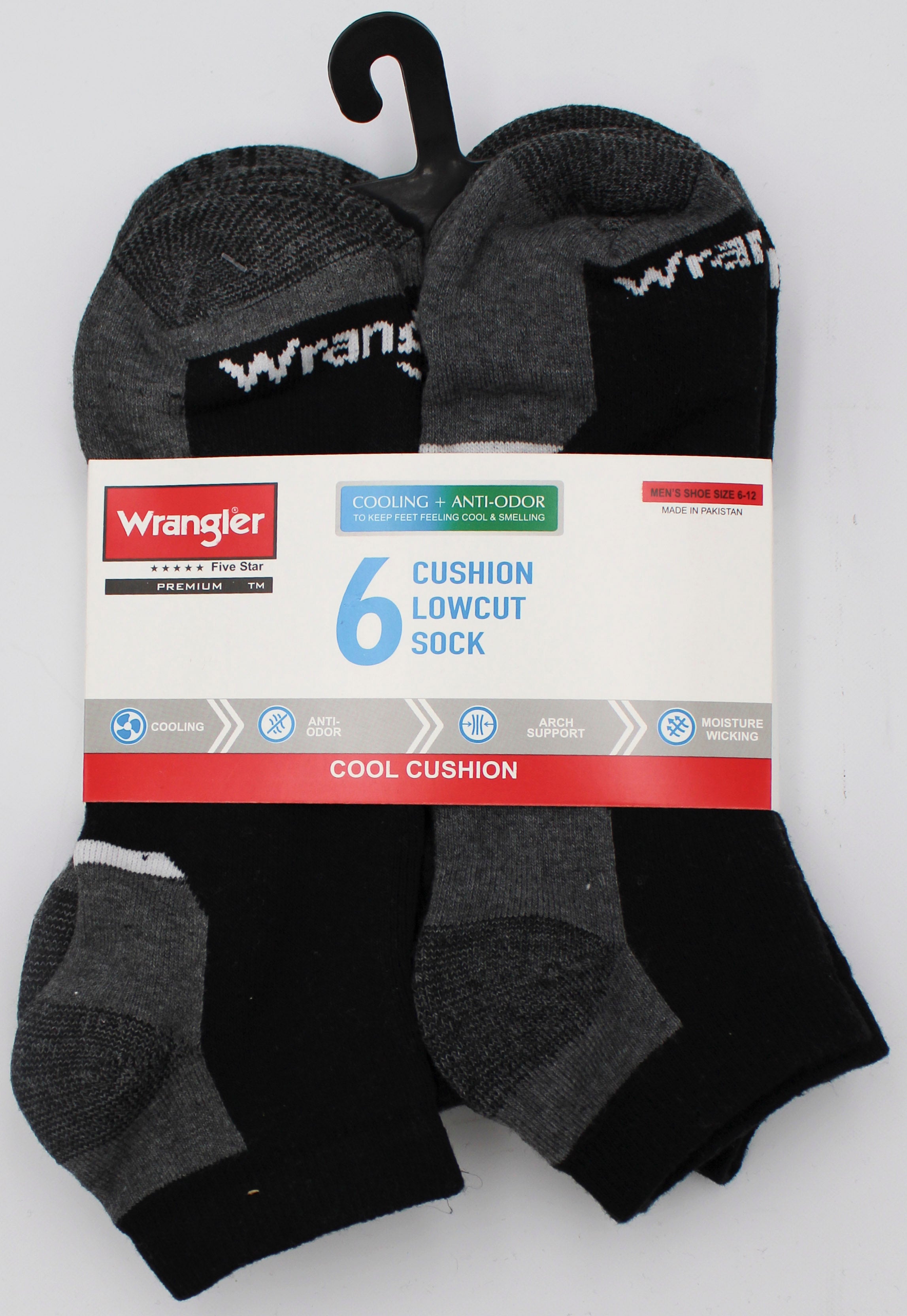 6PK WRANGLER MENS LOWCUT SOCKS - BLACK NI