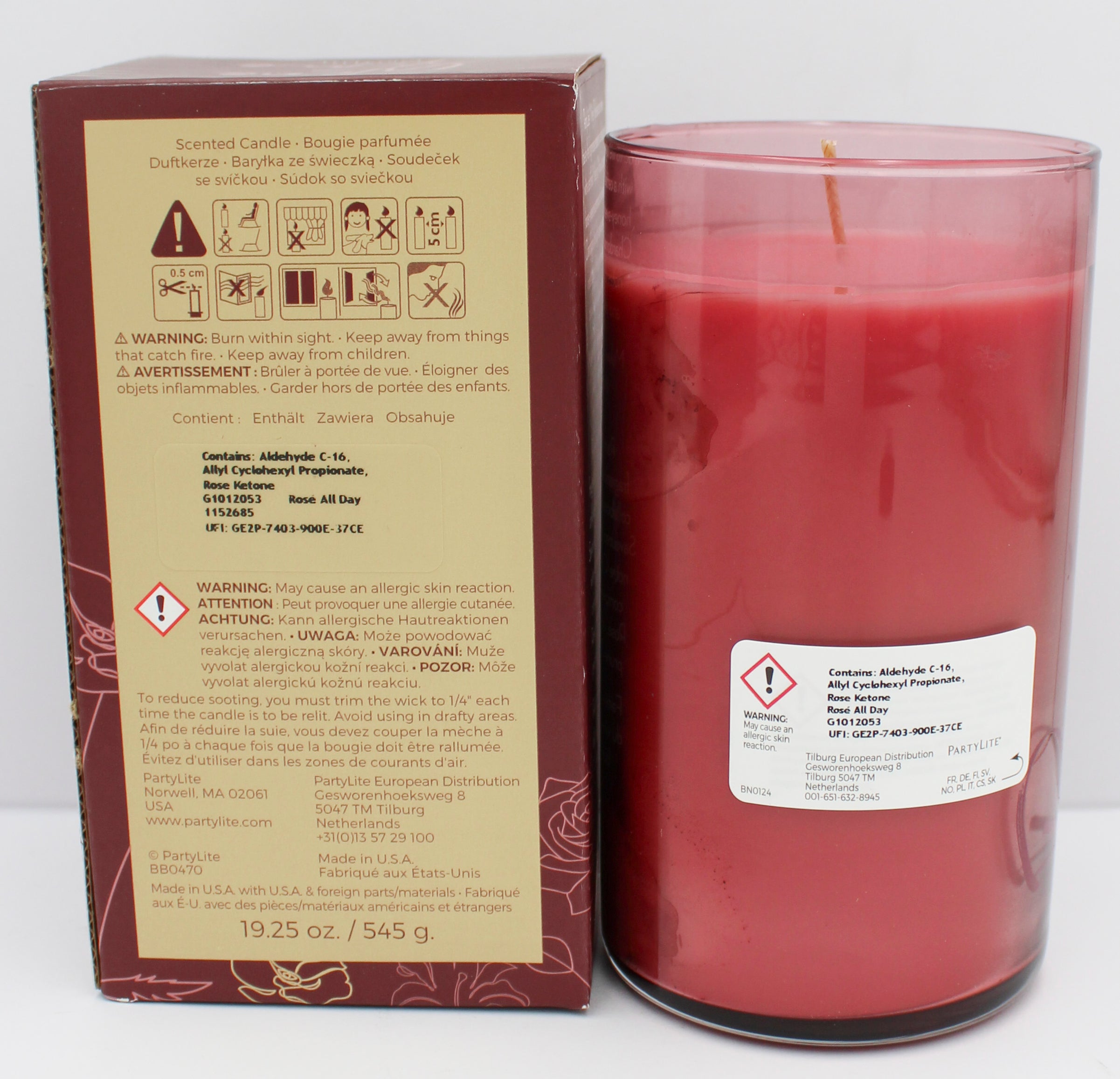 PARTYLITE ROSE ALL DAY JAR CANDLE 19.25oz