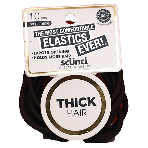 SCUNCI HAIR ELASTICS 10CT-THICK HAIR/BROWN NI