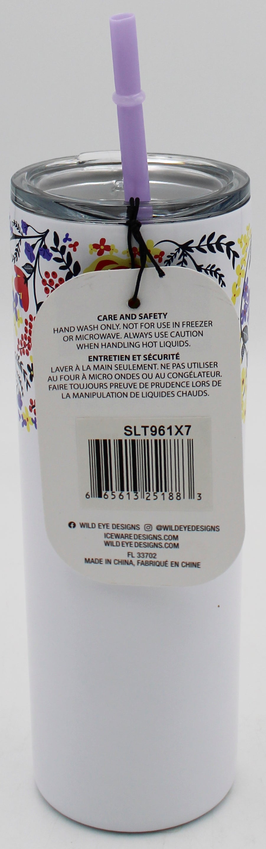 20oz SLIM TUMBLER WITH STRAW - FLORAL WHITE