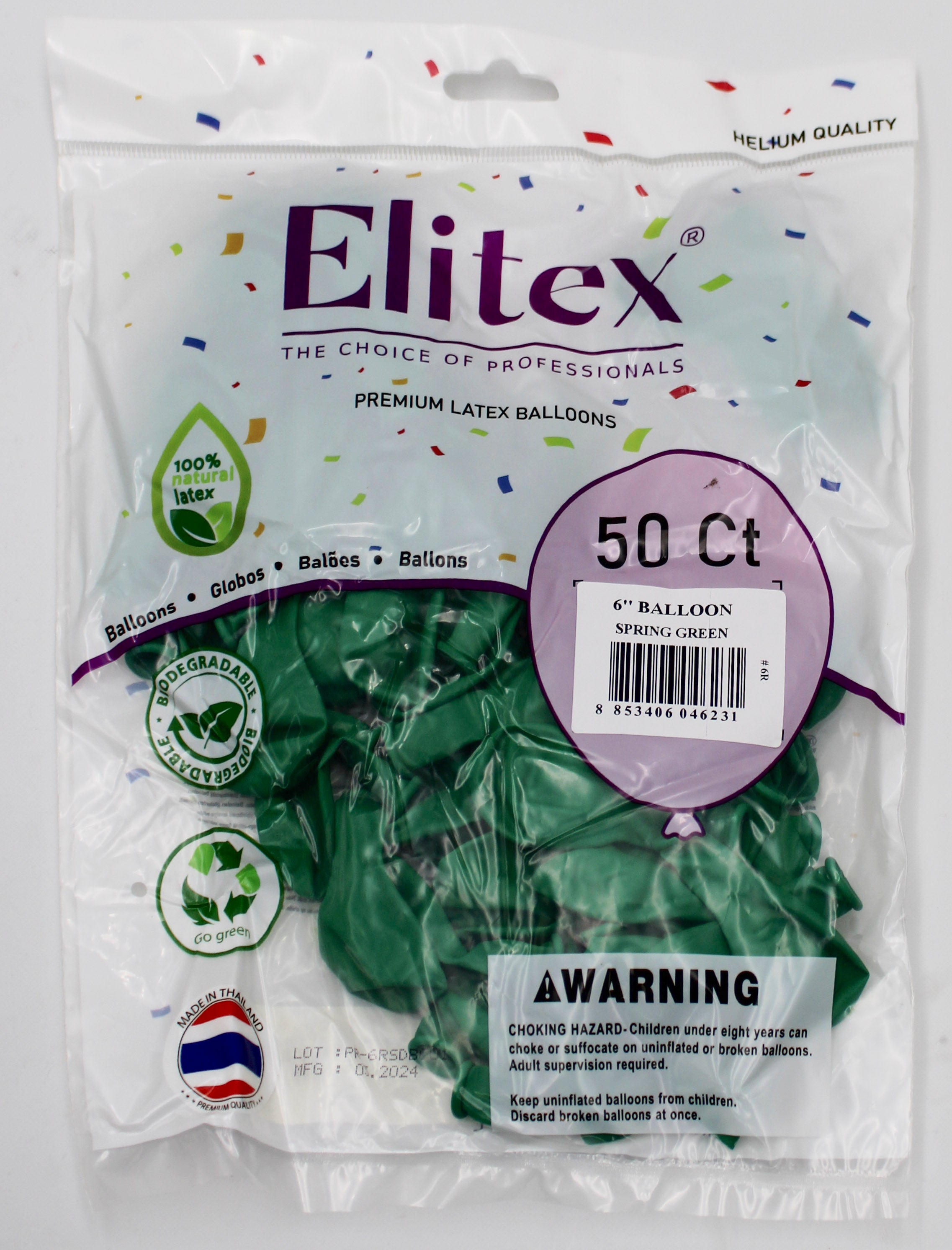 ELITEX 6" SPRING GREEN ROUND BALLOON, 50 PACK
