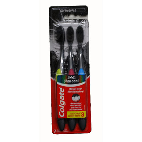 COLGATE 360 CHARCOAL TOOTHBRUSHES 3PK SOFT NI