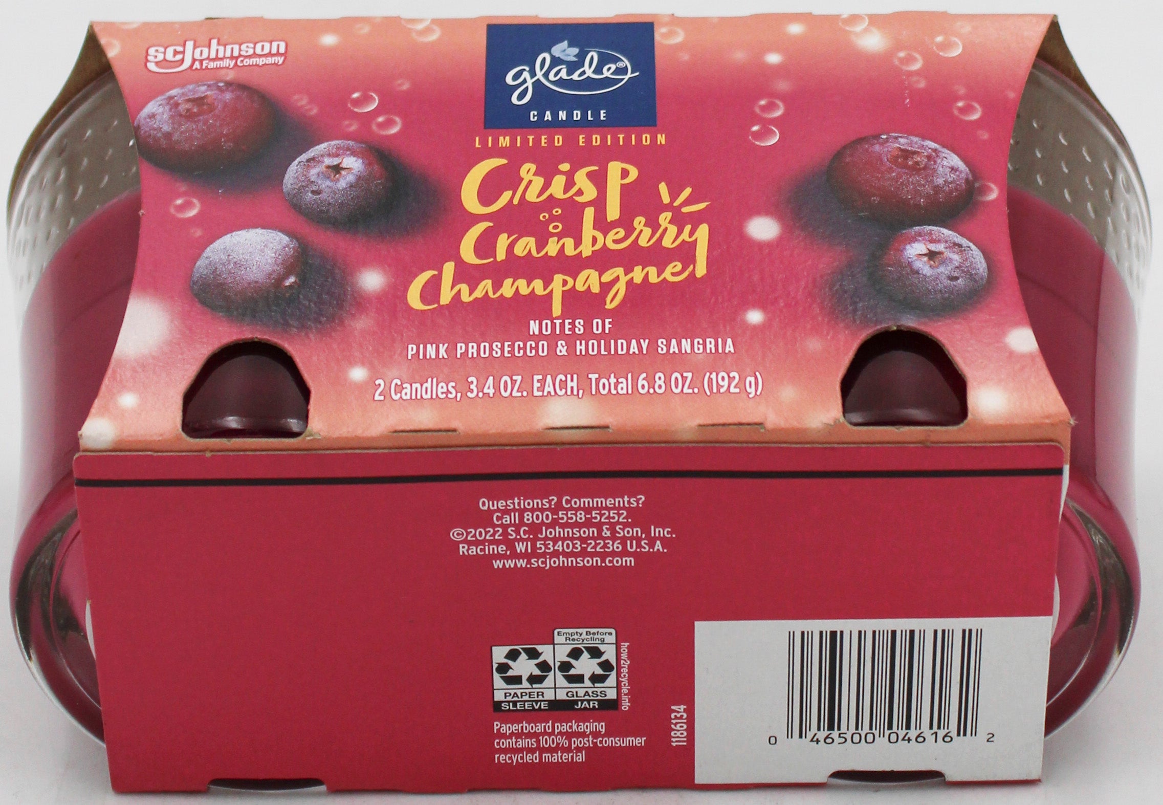 SP GLADE CANDLES 2PK 6.8oz CRISP CRAINBERRY CHAMPAGNE