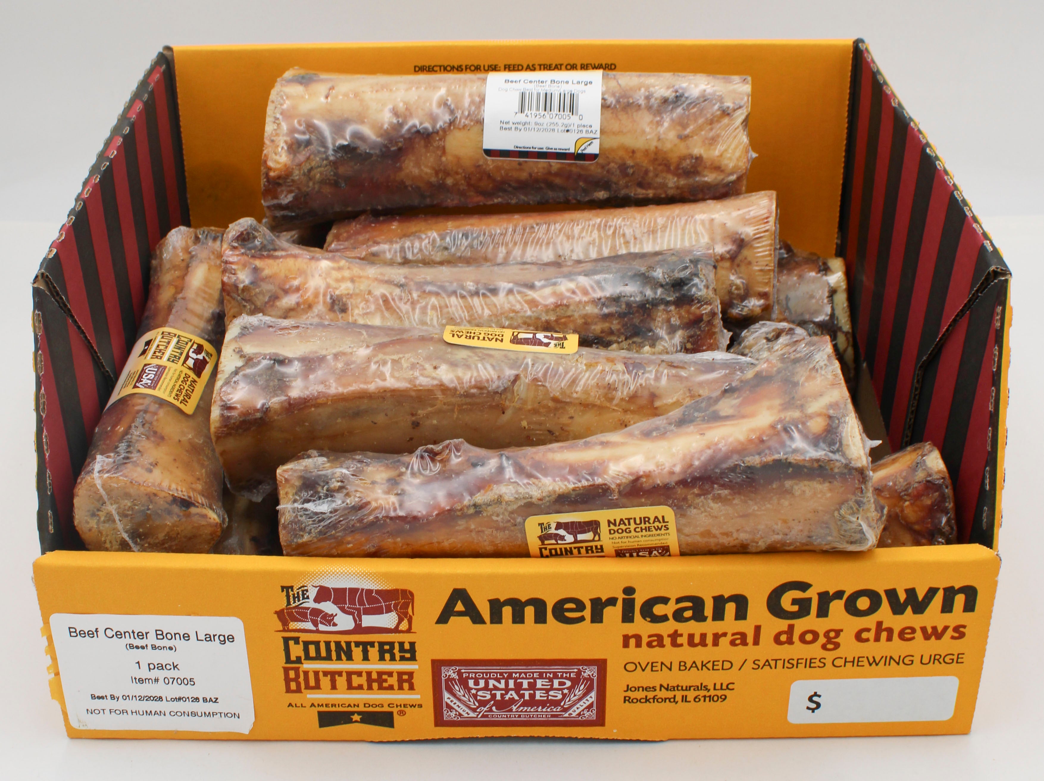 THE COUNTRY BUTCHER NATURAL DOG CHEWS CENTER BONE 7" 1CT  9ozBEEF  BB  1/12/2028