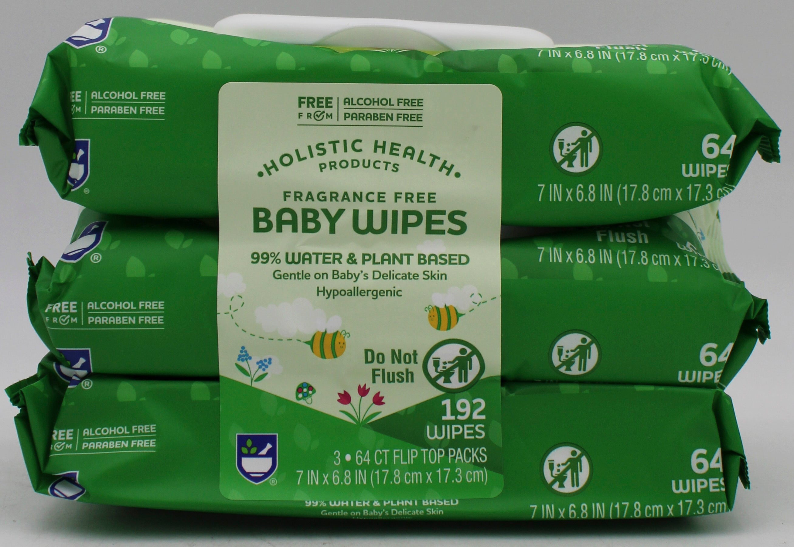RITE AID BABY WIPES FRAGRANCE FREE 99% Water & Plant Based 64CT 3PK