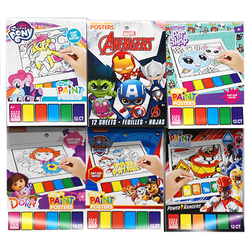 NICKELDODEON LICENSED PAINT POSTERS (Dora the Explorer, Power Rangers, Paw Patrol, My Little Pony, Littlest Pet Shop & Avengers)