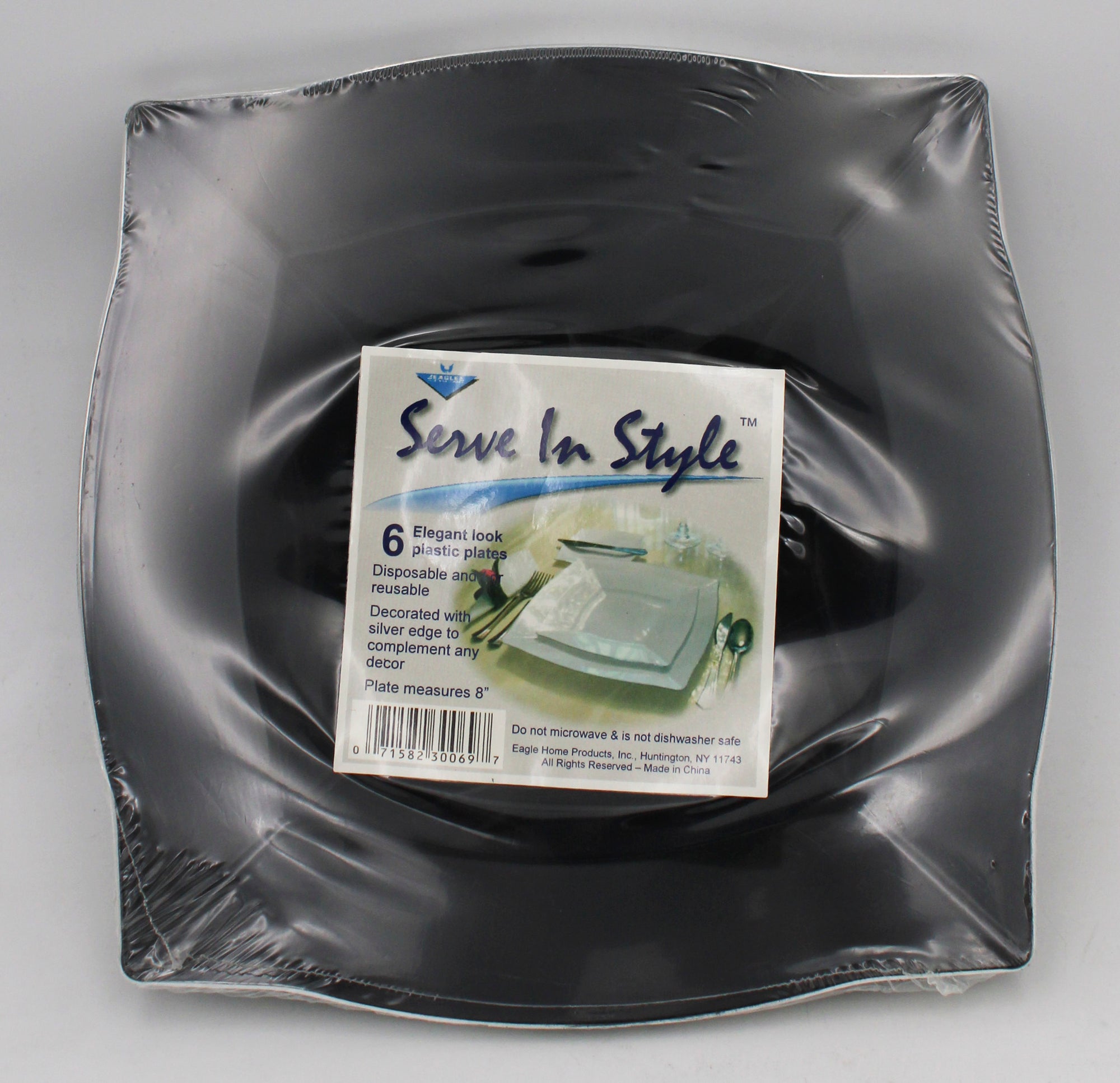 NATUREZWAY 6PK SMALL SOUP PLASTIC PLATES W/RIM - BLACK