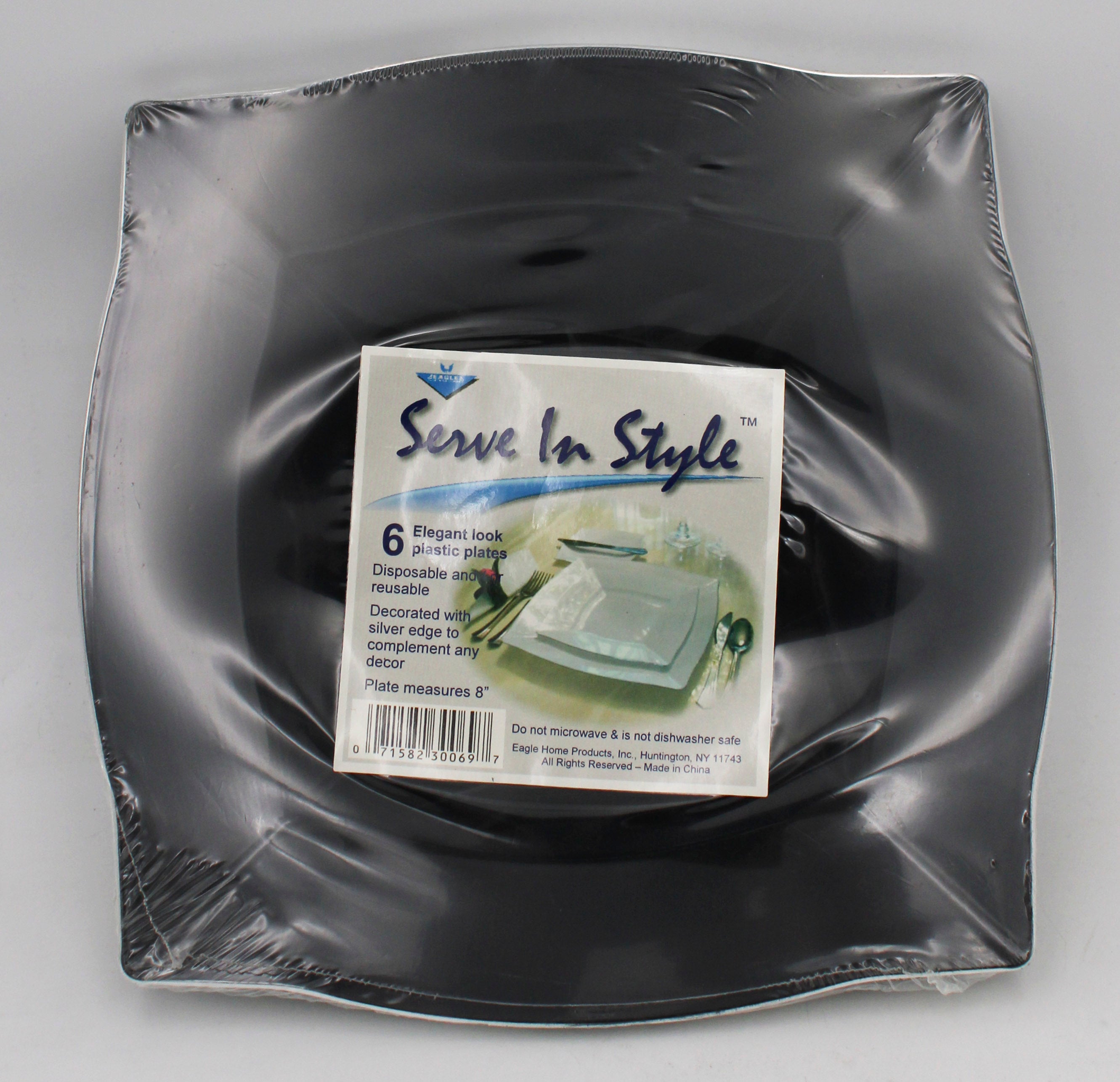 NATUREZWAY 6PK SMALL SOUP PLASTIC PLATES W/RIM - BLACK