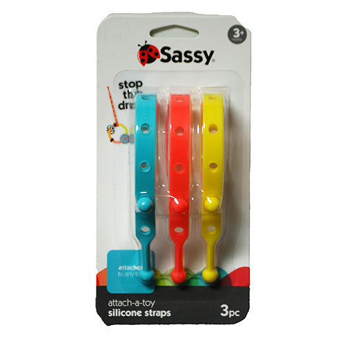 SASSY ATTACH-A-TOY SILICONE STRAPS 3CT(3 MOS +) NI