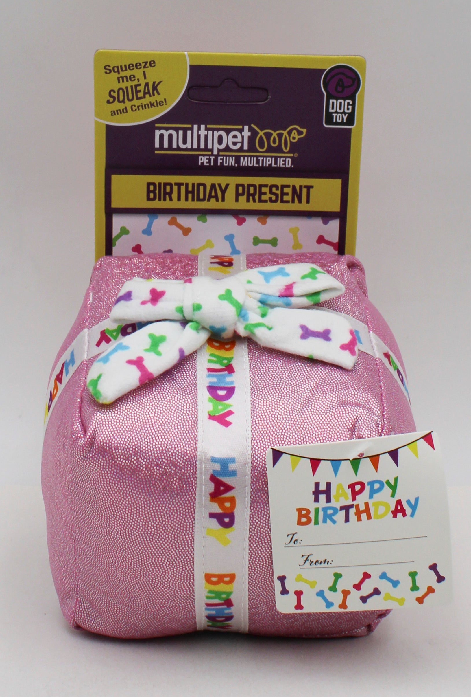 MULTIPET BIRTHDAY PRESENT DOG TOY 5.5" PINK