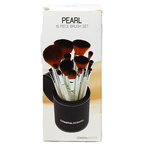 MAKEUP BRUSH SET 16PC W/HOLDR-PEARL