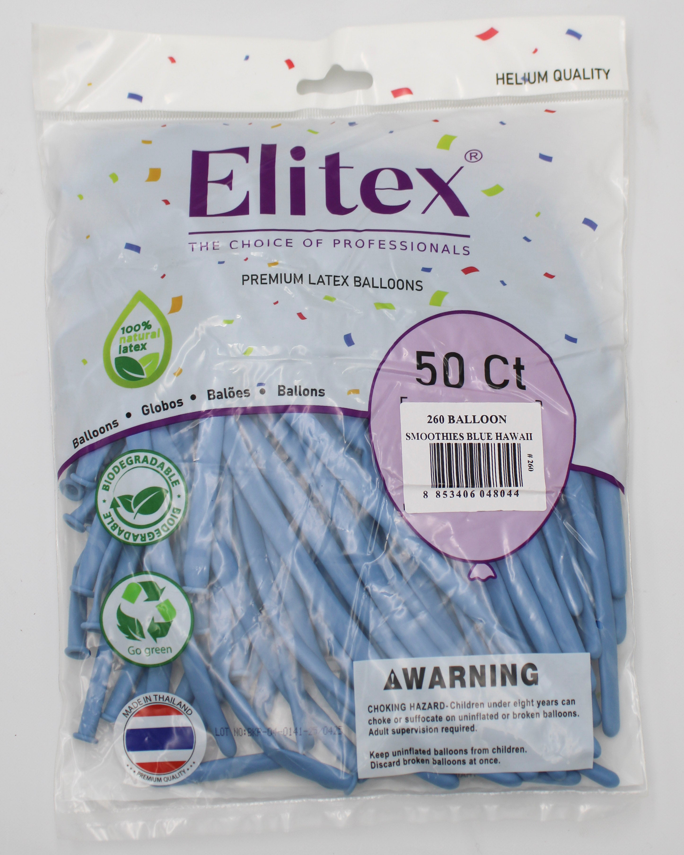 ELITEX 260" SMOOTHIE BLUE HAWAII MODELLING BALLOON, 50 PACK