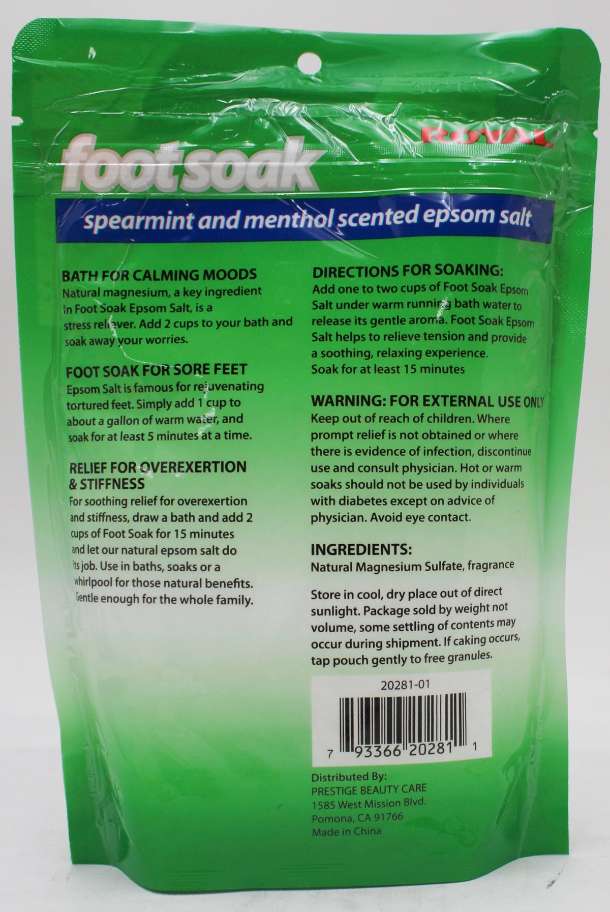 16oz EPSOM SALT FOOT SOAK SPEARMINT & MENTHOL