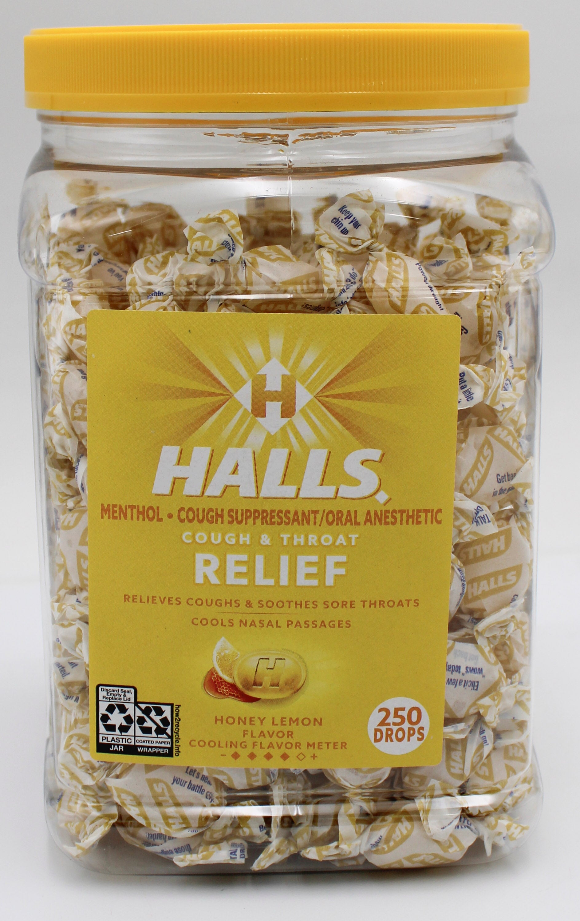 HALLS HONEY LEMON 250 PC   JAR  EXP 4/7/27