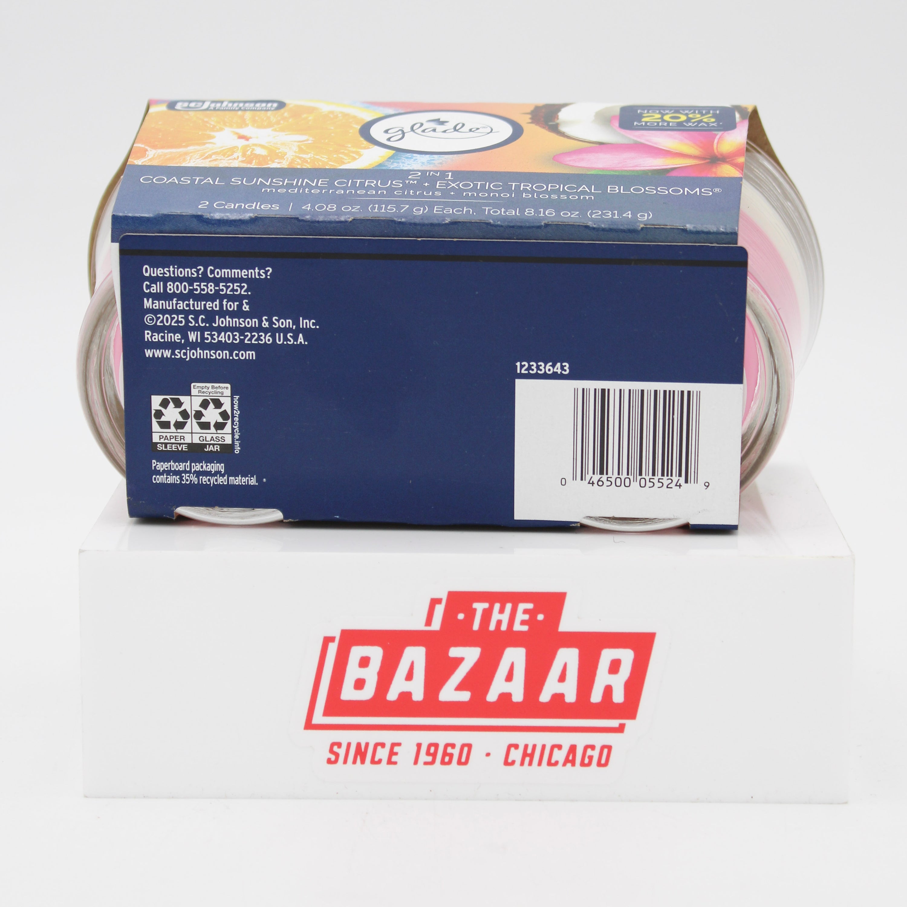 GLADE 2 IN 1 CANDLE COASTAL SUNSHINE CITRUS & EXOTIC TROPICAL BLOSSOMS 2ct 4.08oz