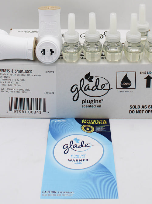 GLADE PLUGINS SCENTED OIL EMBERS & SANDALWOOD 2 WARMERS + 6 REFILLS 0.67floz US