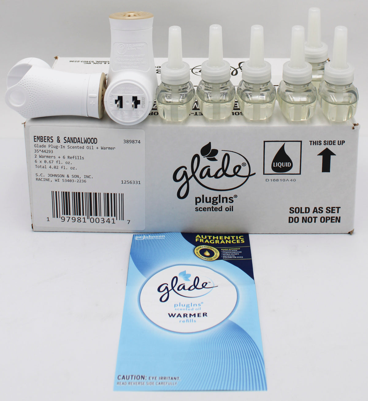 GLADE PLUGINS SCENTED OIL EMBERS & SANDALWOOD 2 WARMERS + 6 REFILLS 0.67floz US