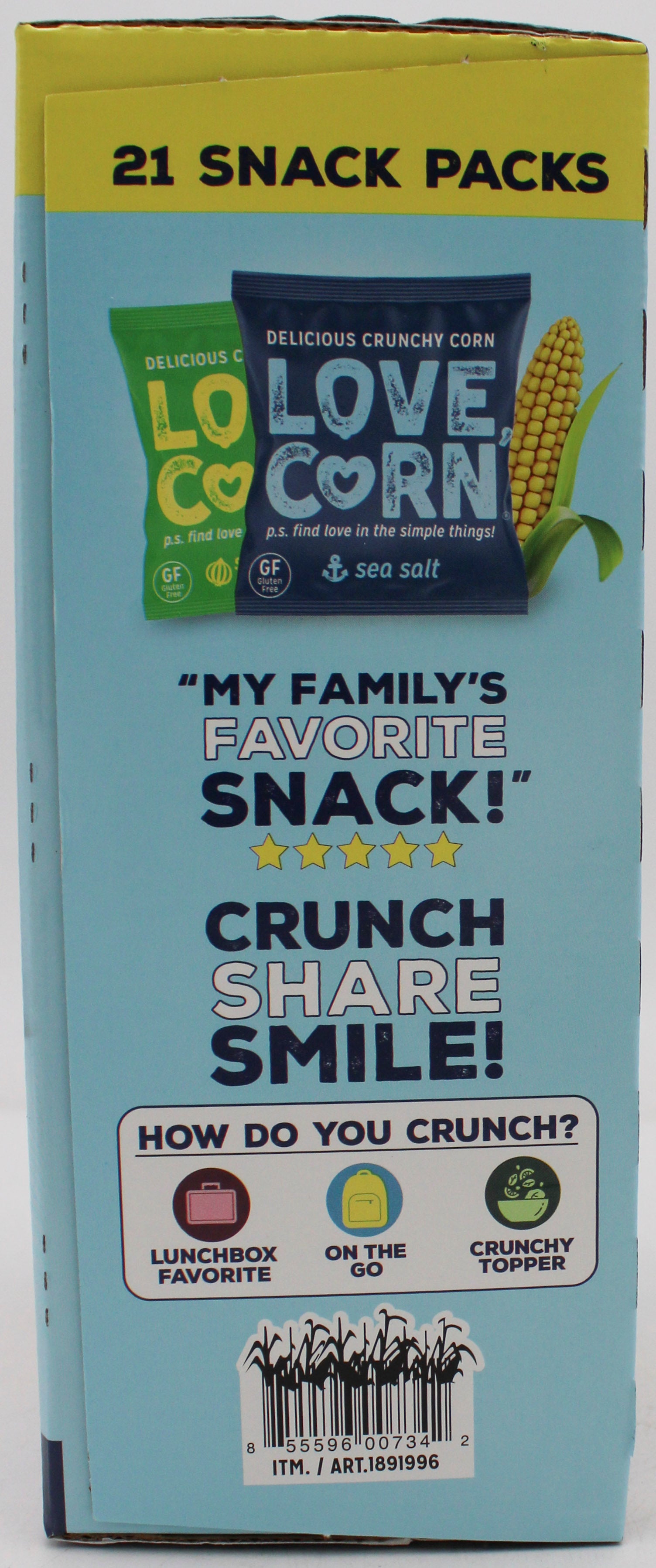 LOVE CORN 21 CT VARIETY PACK SEA SALT & SOUR CREAM ONION  BB 1/6/26