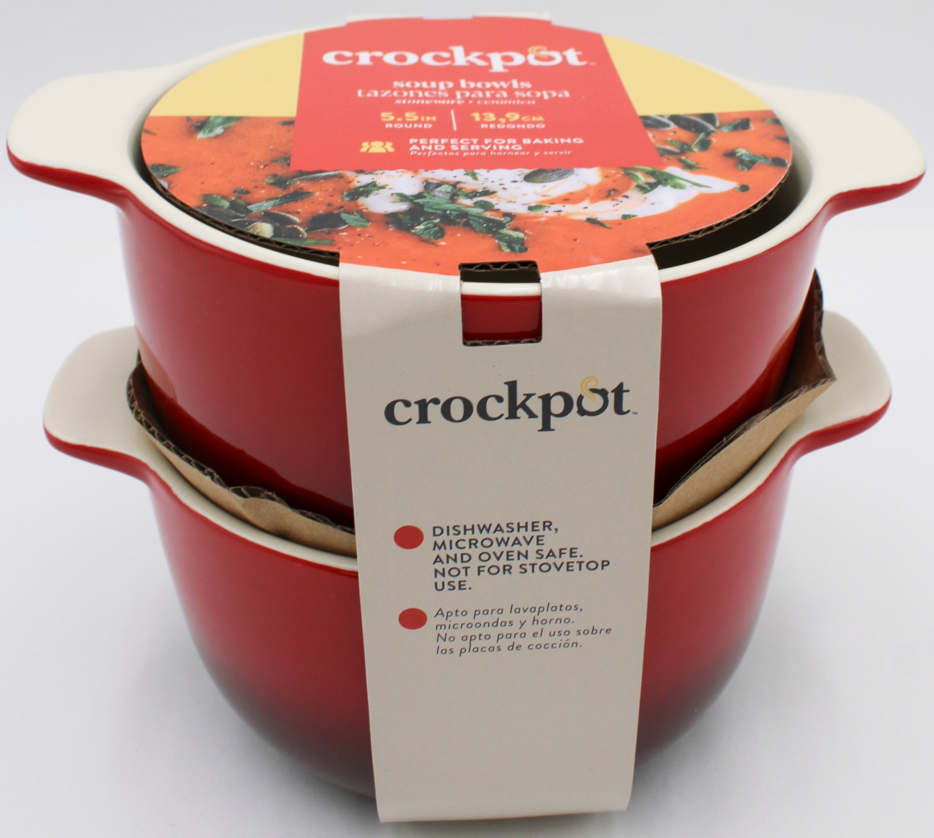 CROCKPOT 2PC SOUP BOWL - RED STONEWARE NI