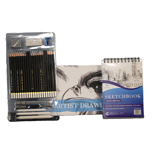 BELLOFY ARTIST DRAWING KIT 30PC W/ 100 SHEET SKETCHBOOK