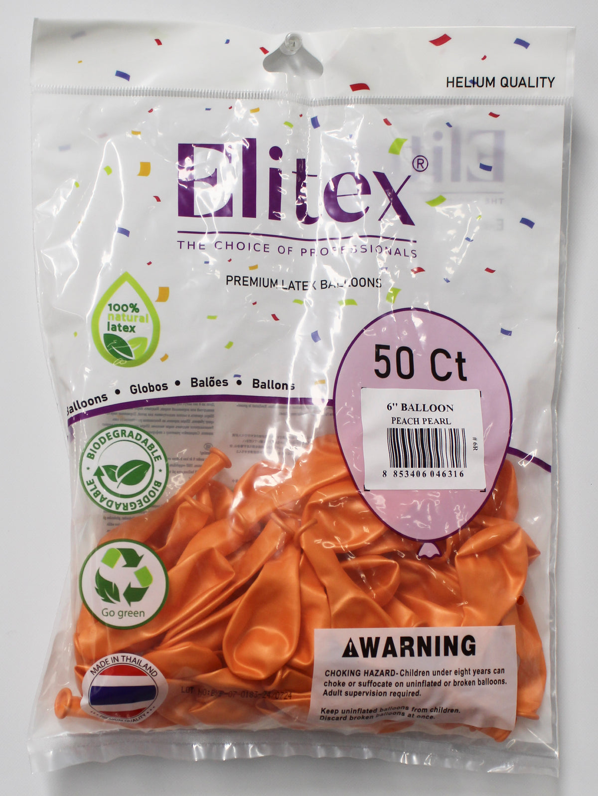 ELITEX 6" PEACH PEARL ROUND BALLOON, 50 PACK