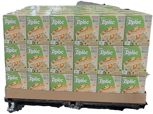 ZIPLOC RECYCLABLE PAPER BAGS 150PK 100CT SANDWICH BAGS   8 1/8X6 5/8" PALLET DISPLAY.