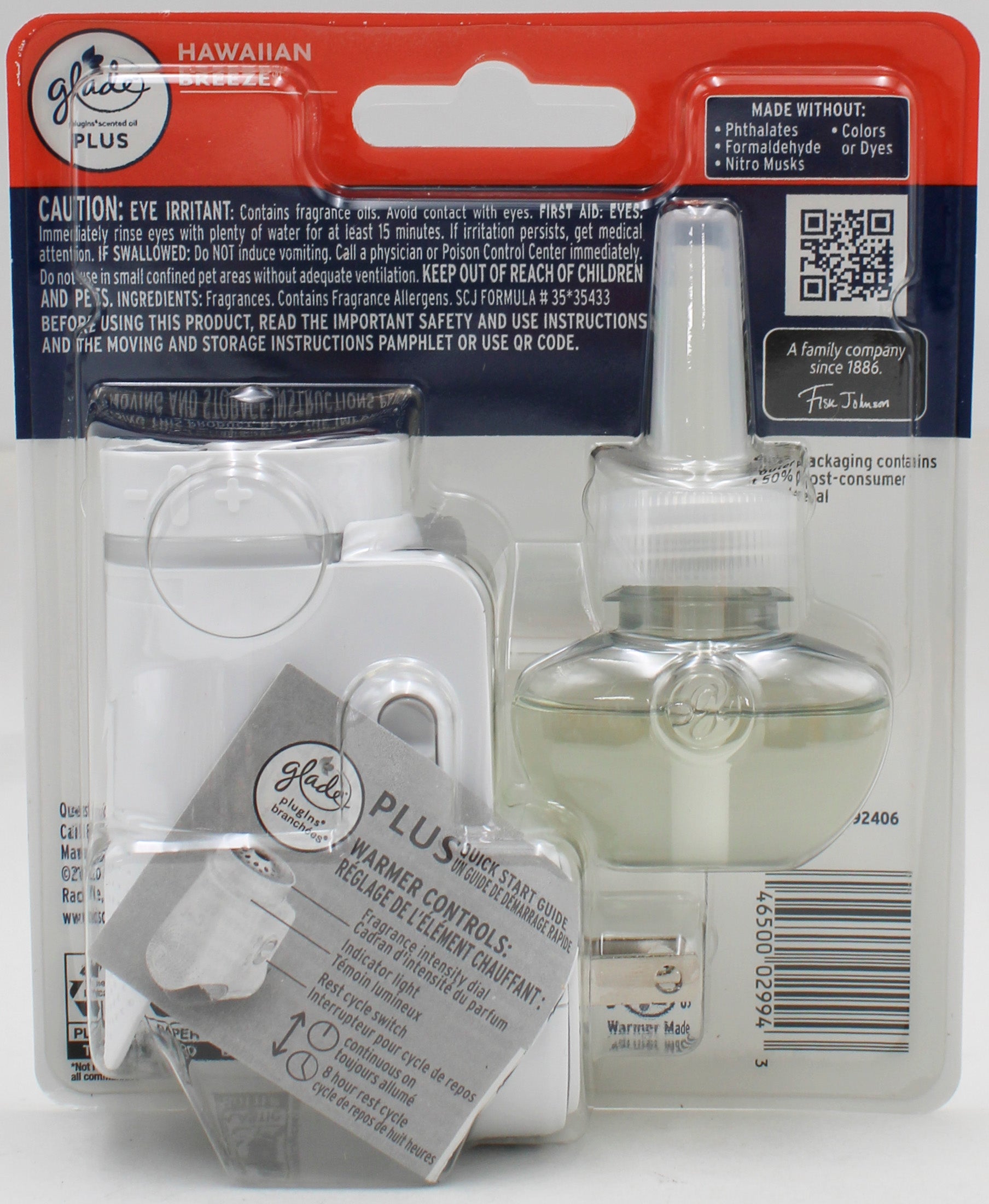 GLADE PLUGINS SMART LIGHT WARMER + 1 REFILL HAWAIIAN BREEZE .67floz