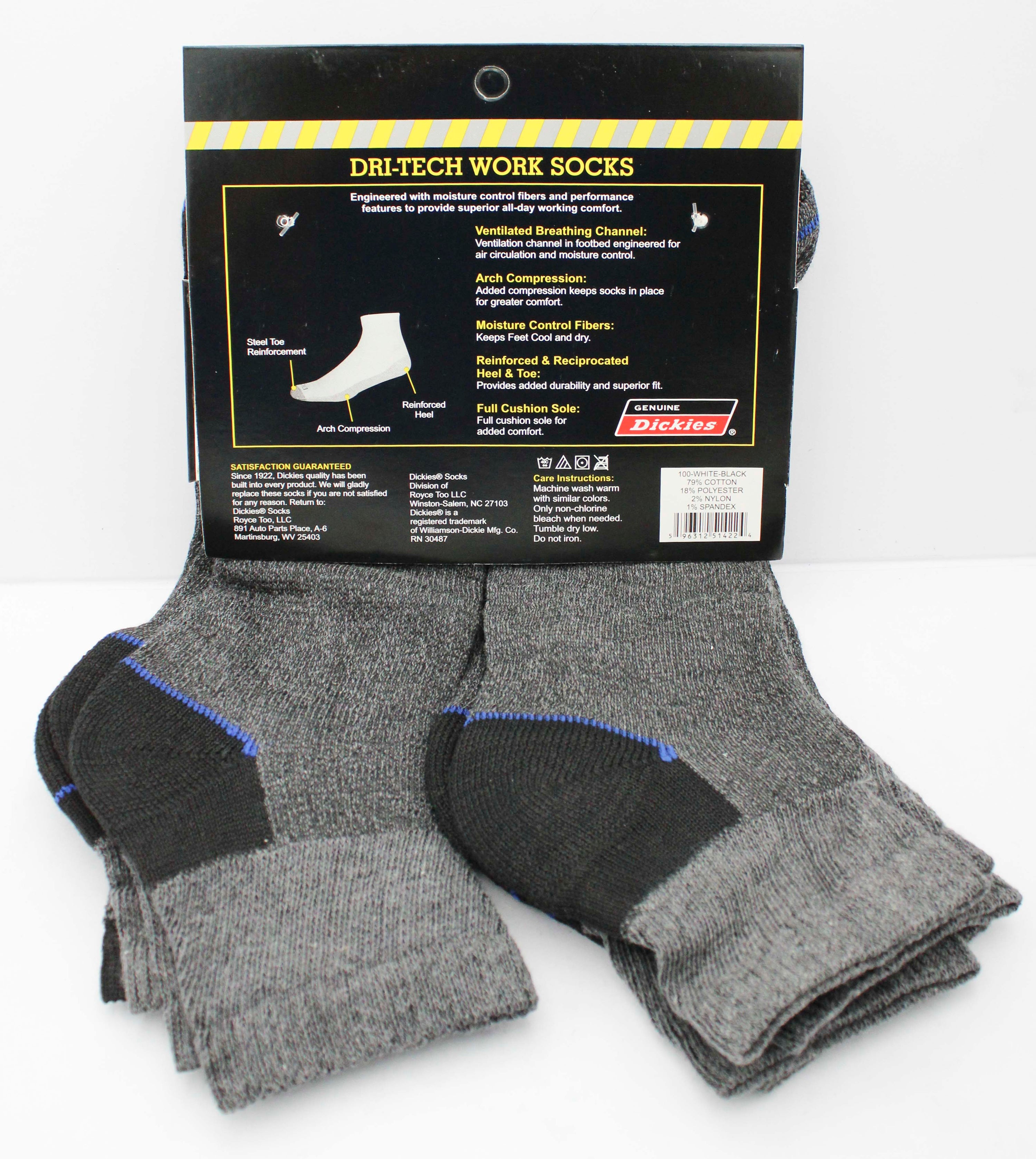 DICKIES MEN QUARTER SOCKS 5PK - GRAY/BLUE (SHOE SIZE 6-12) NI
