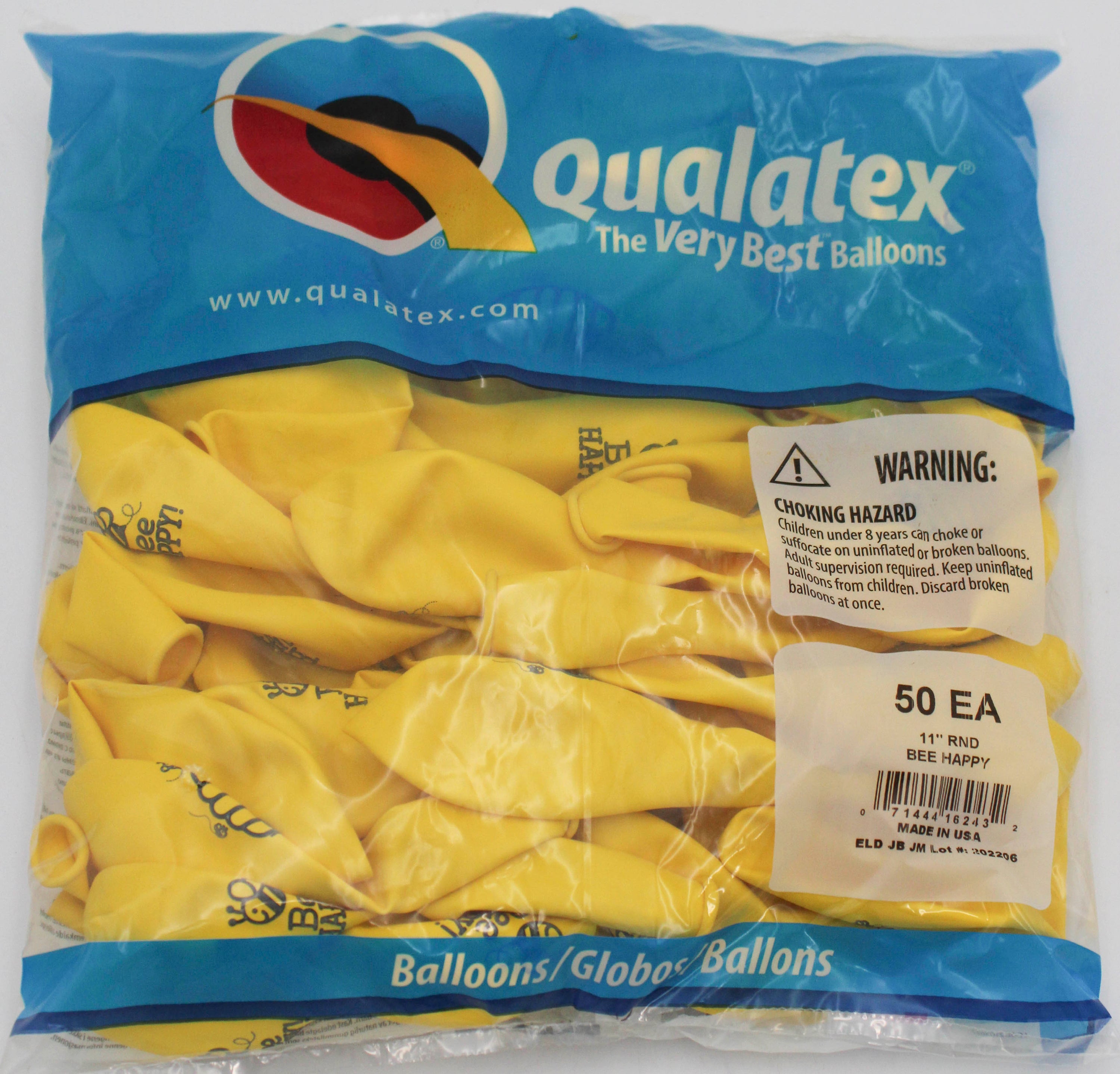 11" ROUND QX LATEX BALLOON YELLOW 50CT BEE HAPPY