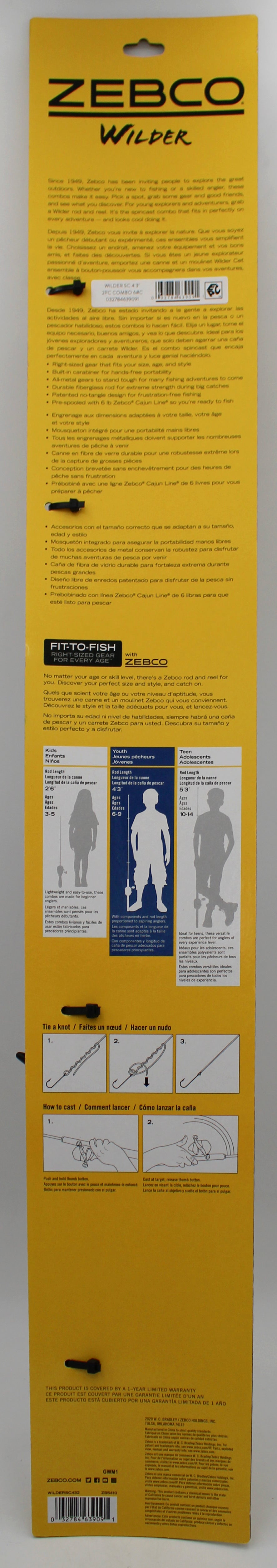 ZEBCO WILDER 4'3'' 2PC SPINCAST COMBO NI