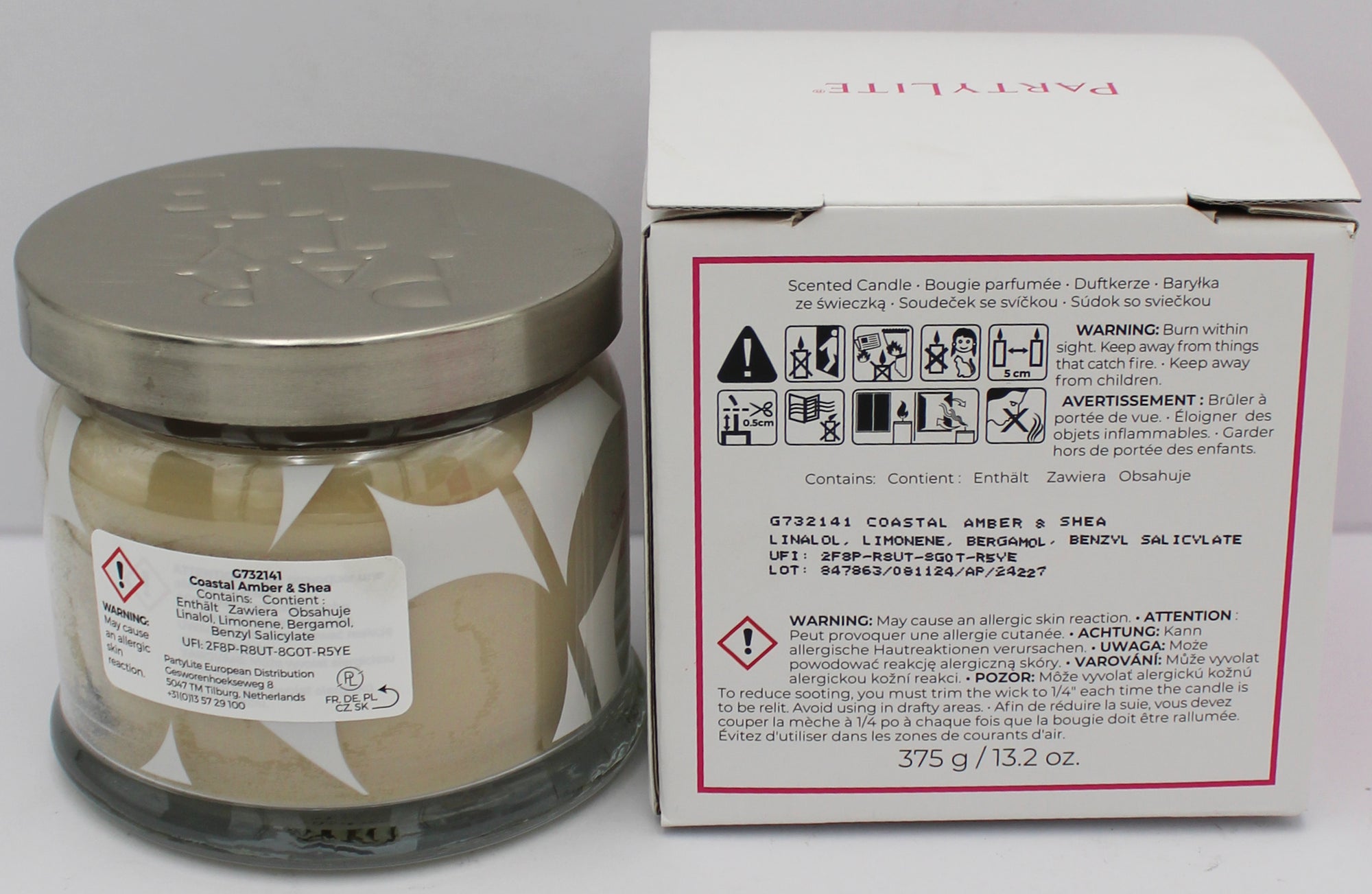 PARTYLITE COASTAL AMBER & SHEA 3-WICK JAR CANDLE 13.2oz