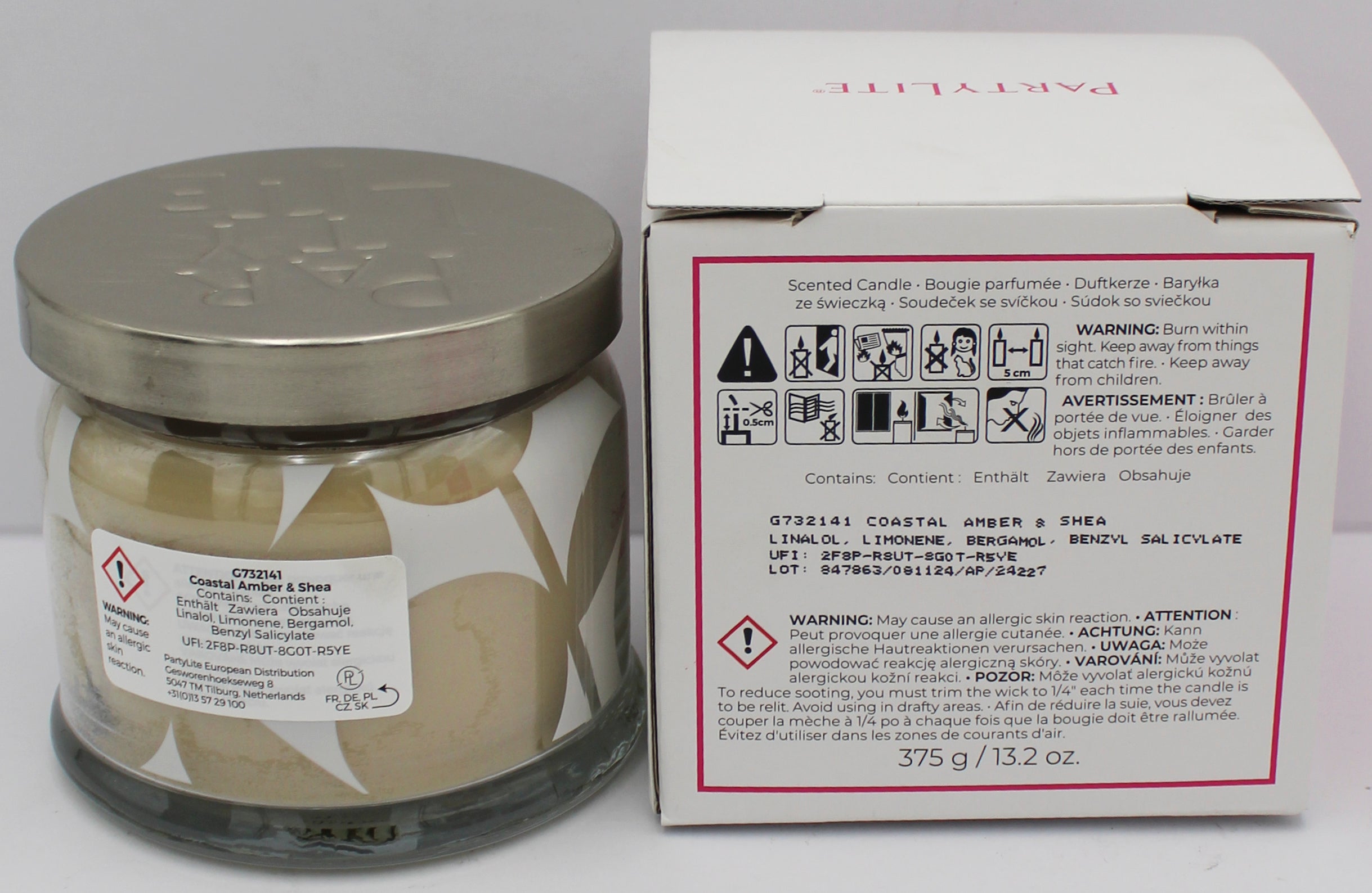 PARTYLITE COASTAL AMBER & SHEA 3-WICK JAR CANDLE 13.2oz