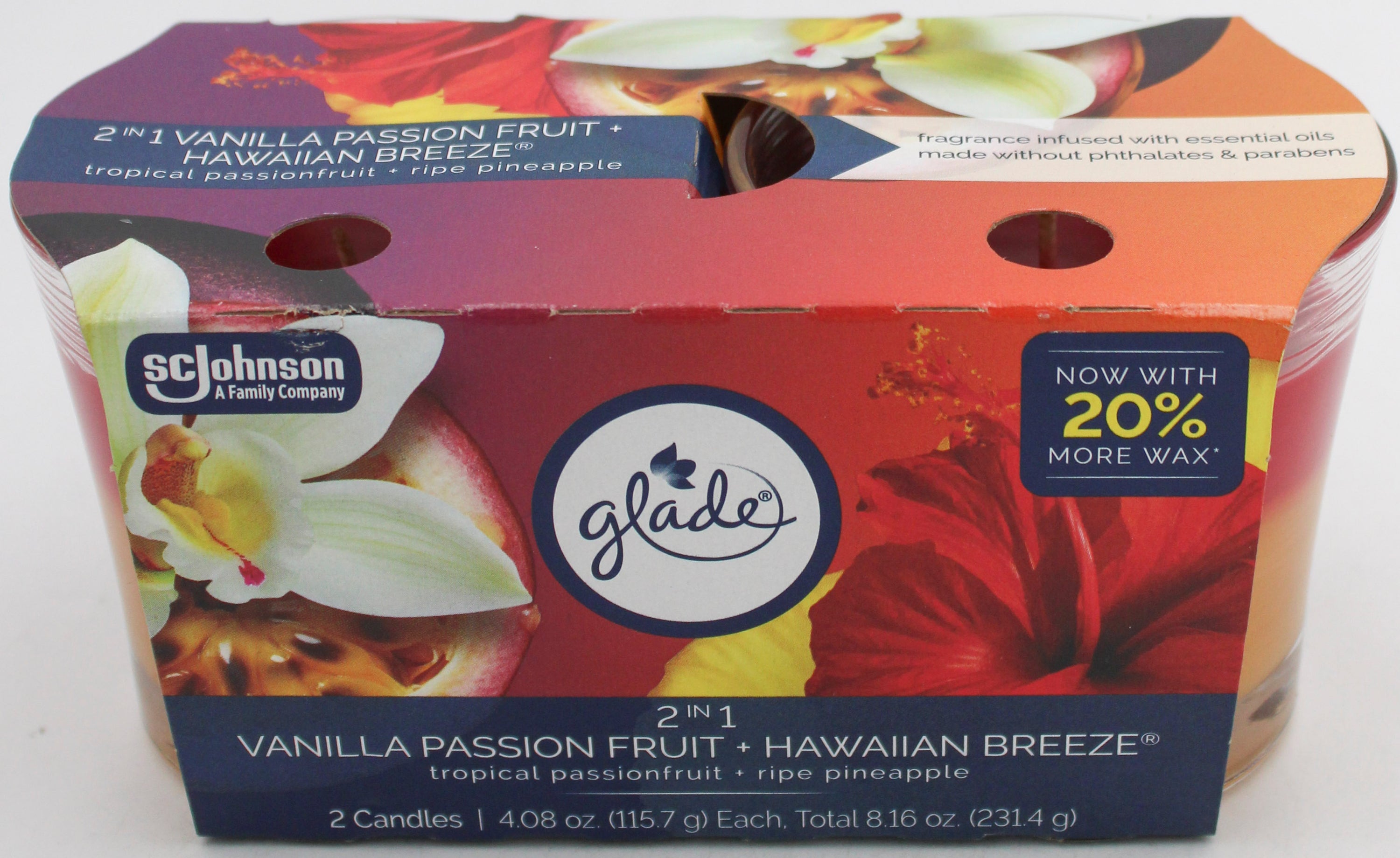 SP GLADE CANDLES 2PK 4.08oz VANILLA PASSION FRUIT+HAWAIIAN BREEZE-