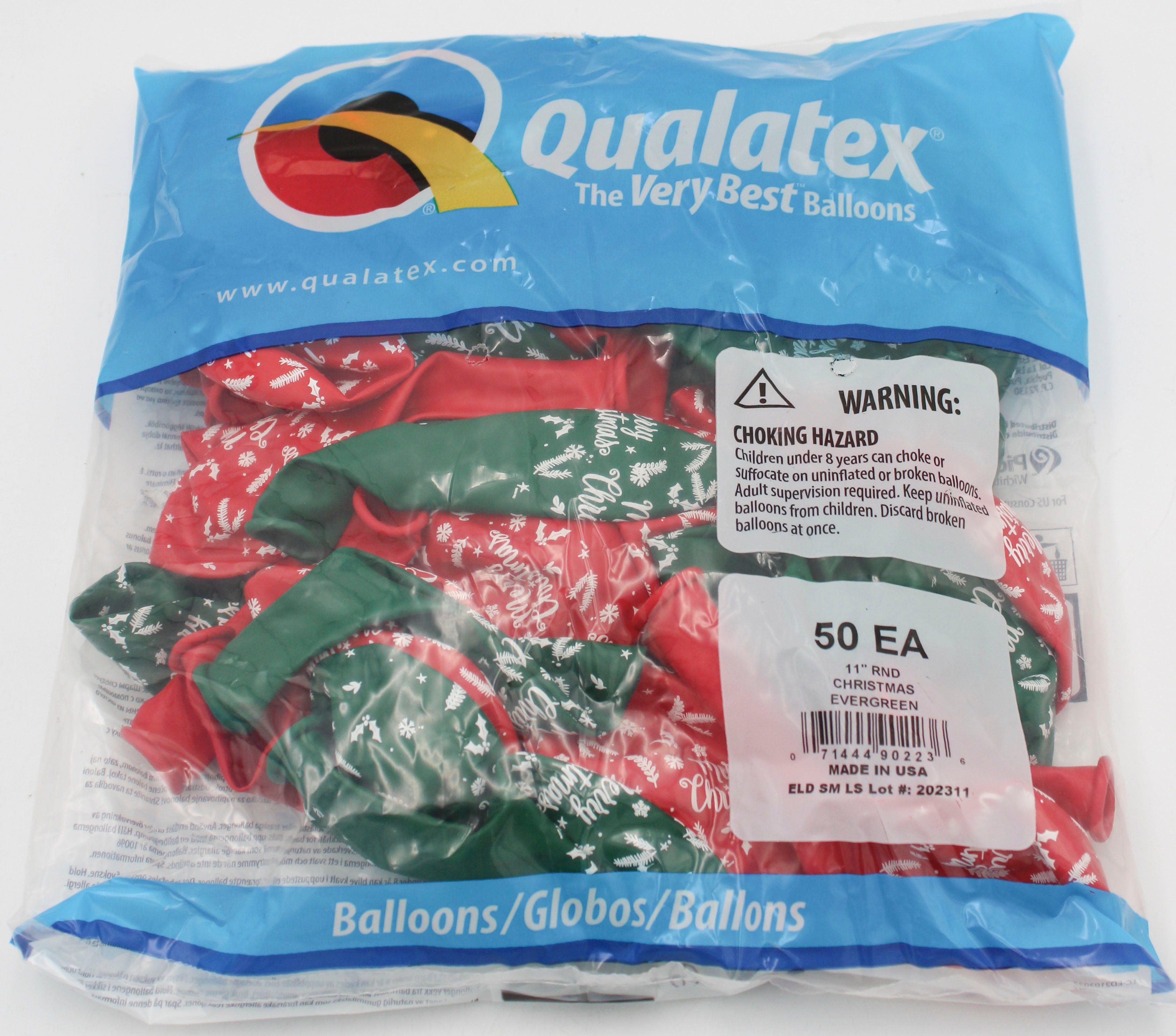 11" ROUND QX LATEX BALLOON GRN&RED 50CT CHRISTMAS EVERGREEN