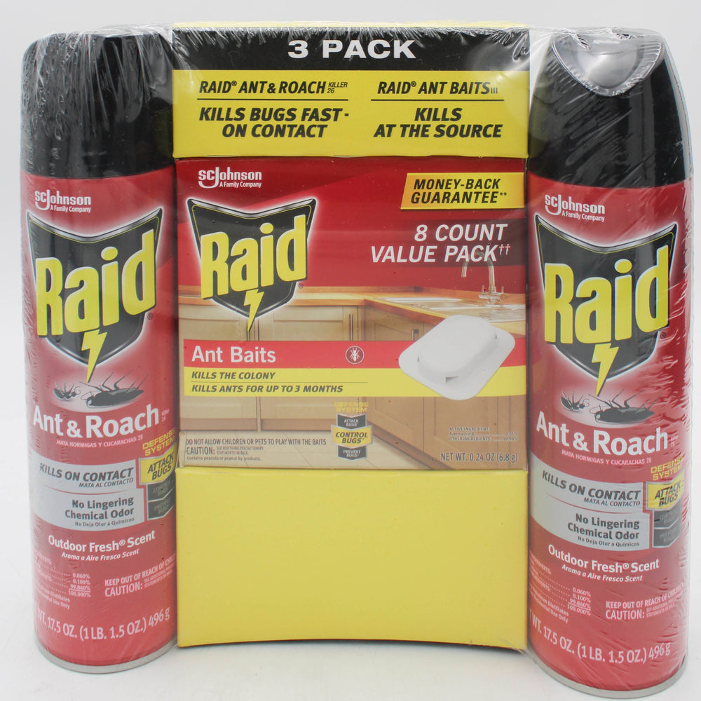SP PEST2025 RAID ANT & ROACH 3CT  (2-17.5oz + 1-ANT BAITS 0.24oz) FRESH PRISTINE.