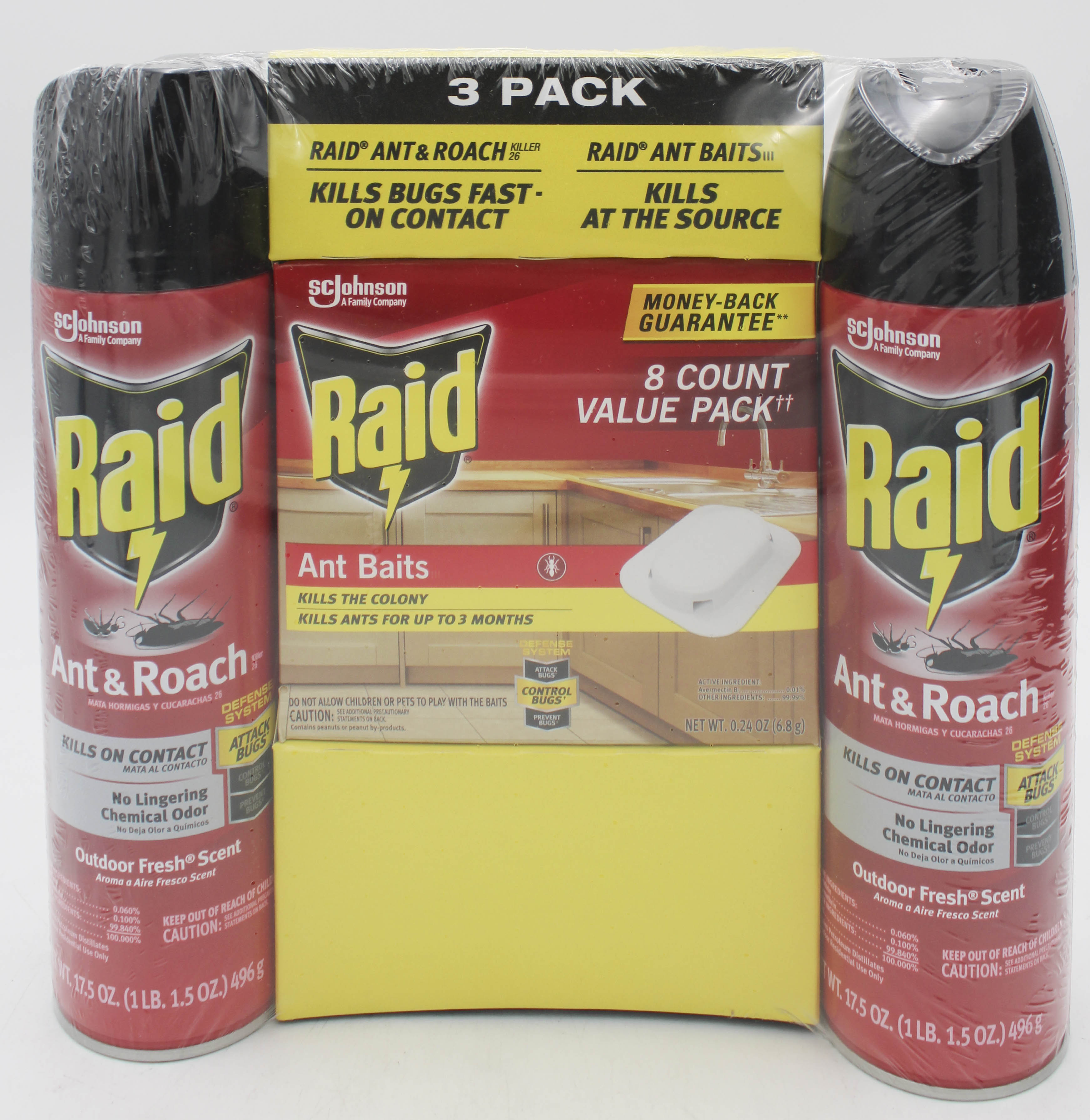 SP PEST2025 RAID ANT & ROACH 3CT  (2-17.5oz + 1-ANT BAITS 0.24oz) FRESH PRISTINE.