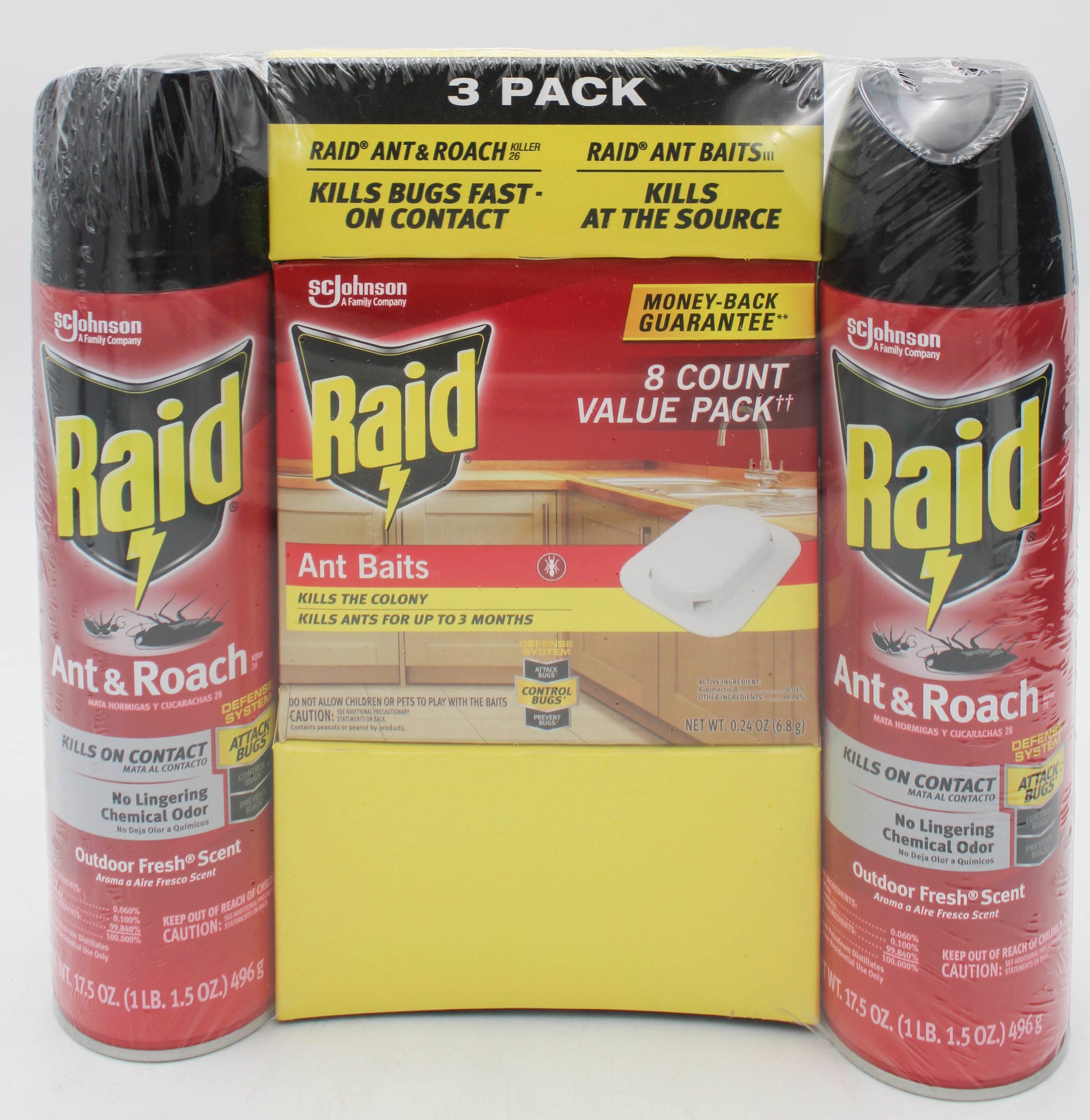 SP PEST2025 RAID ANT & ROACH 3CT  (2-17.5oz + 1-ANT BAITS 0.24oz) FRESH PRISTINE.