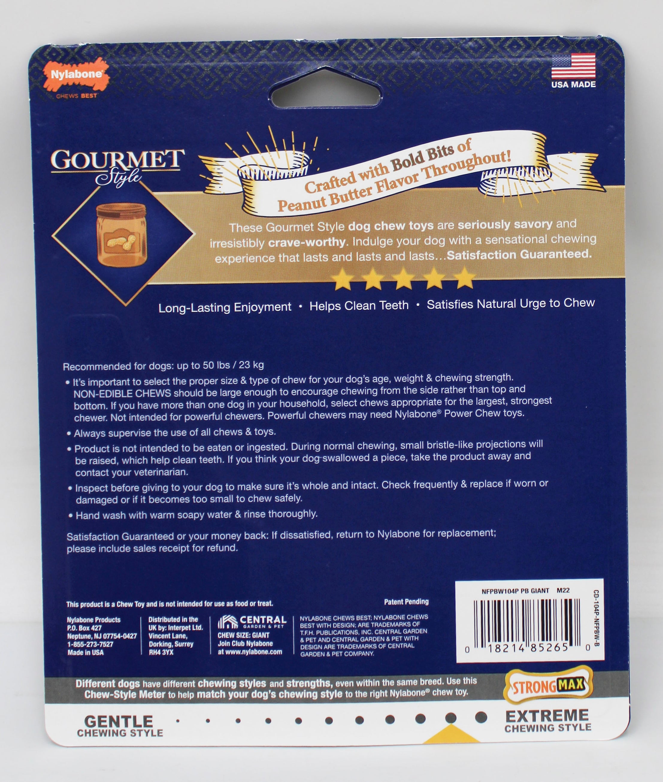 NYLABONE GOURMET STYLE STRONG CHEW WISHBONE, PEANUT BUTTER SZ LARGE