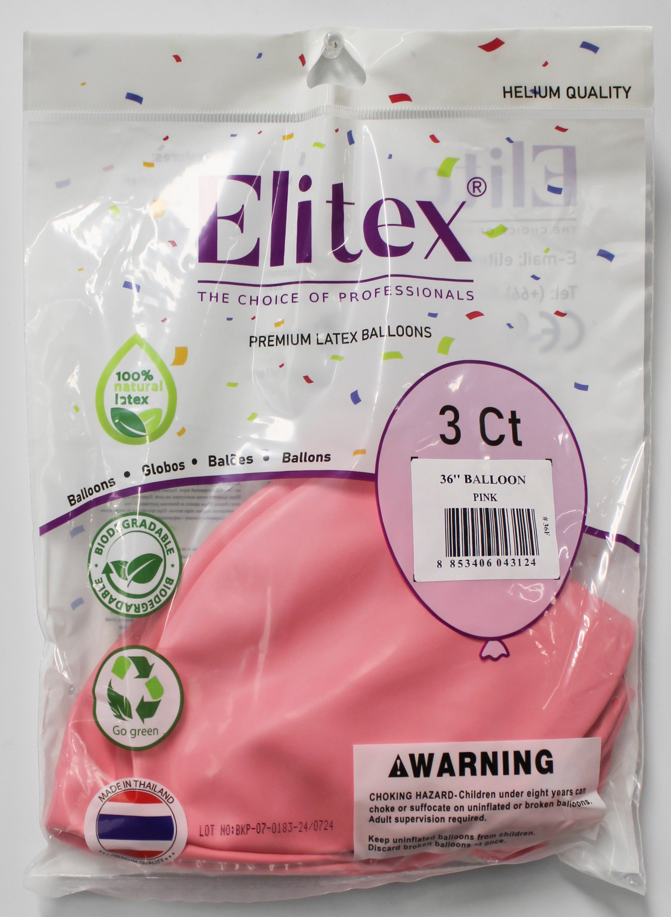 ELITEX 36" PINK ROUND BALLOON, 3 PACK