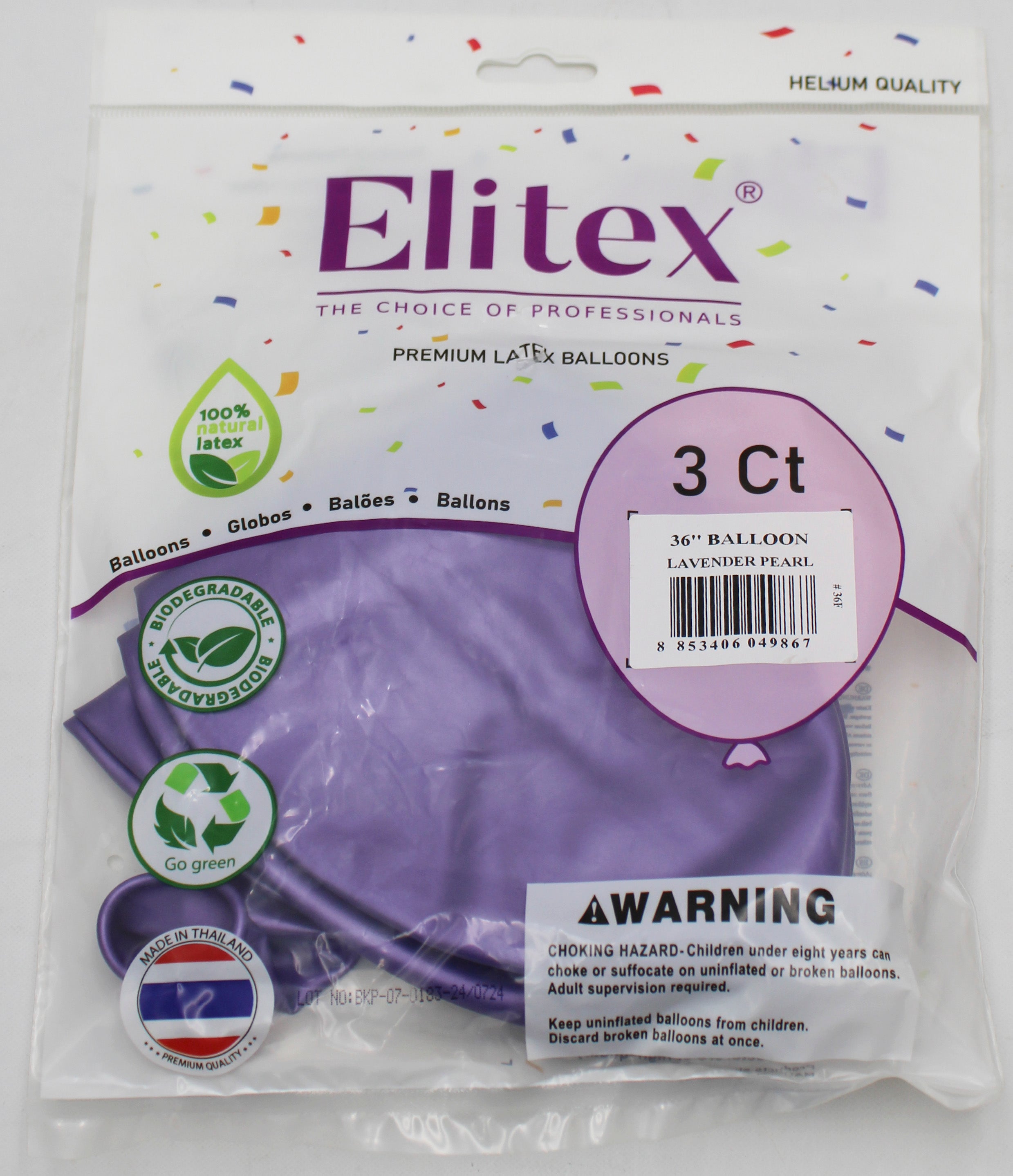 ELITEX 36" LAVENDER PEARL ROUND BALLOON, 3 PACK