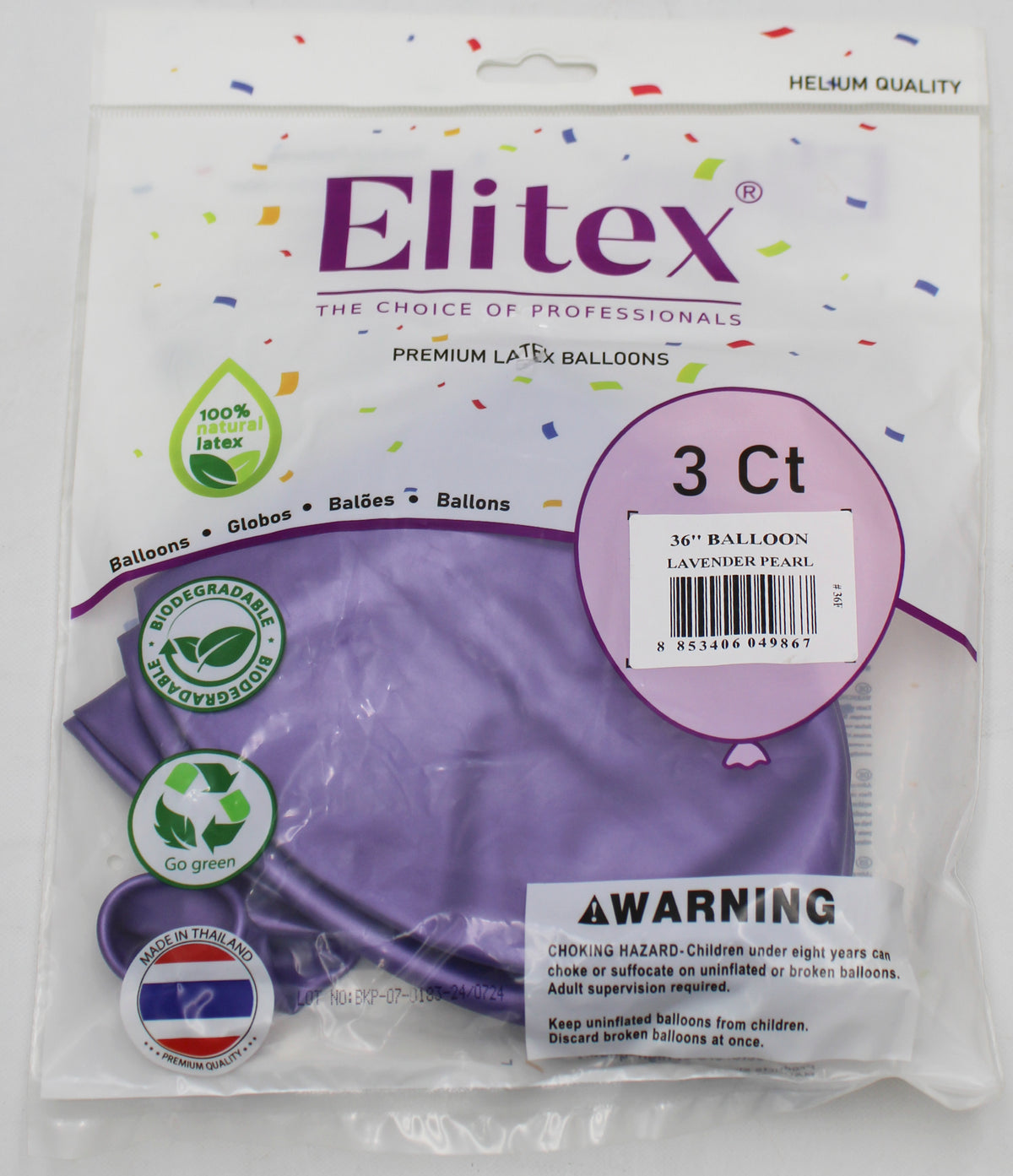 ELITEX 36" LAVENDER PEARL ROUND BALLOON, 3 PACK