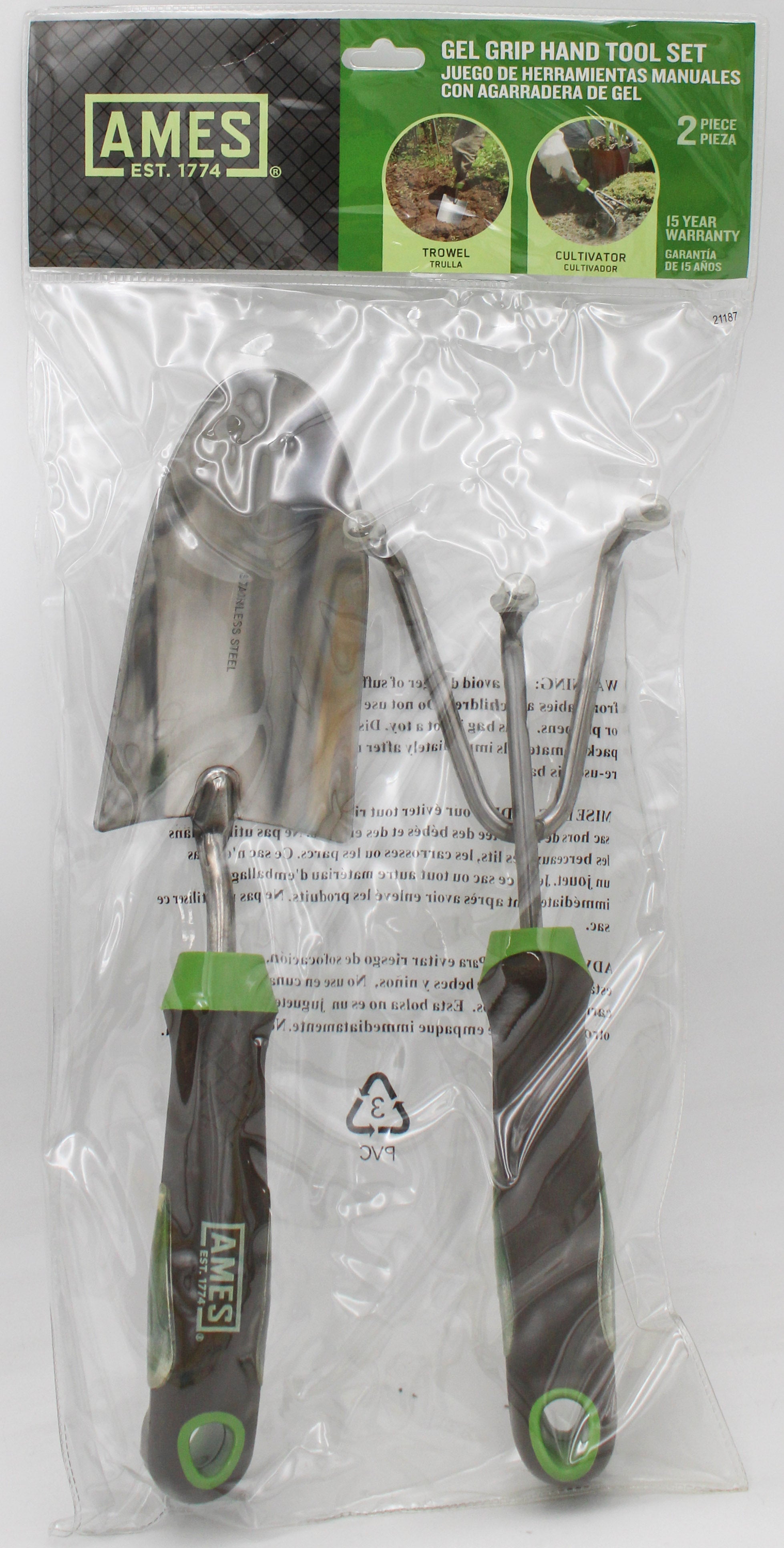 AMES 2-PIECE ERGO GEL GRIP TROWEL AND CULTIVATOR GARDEN TOOL SET - (PROP-65, NO SALES IN CALIFORNIA).