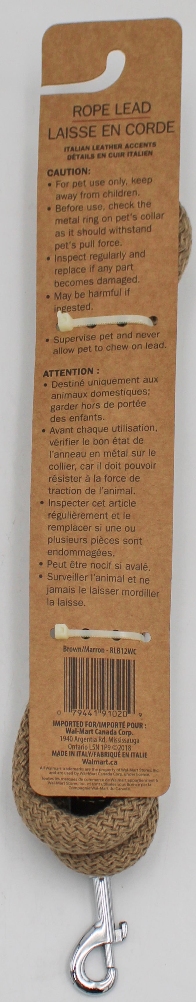 ROPE LEAD W/ITALIAN LEATHER ACCENTS 46" LENGTH