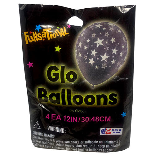 ROUND GLO BALLOONS 12"/4CT-STAR.