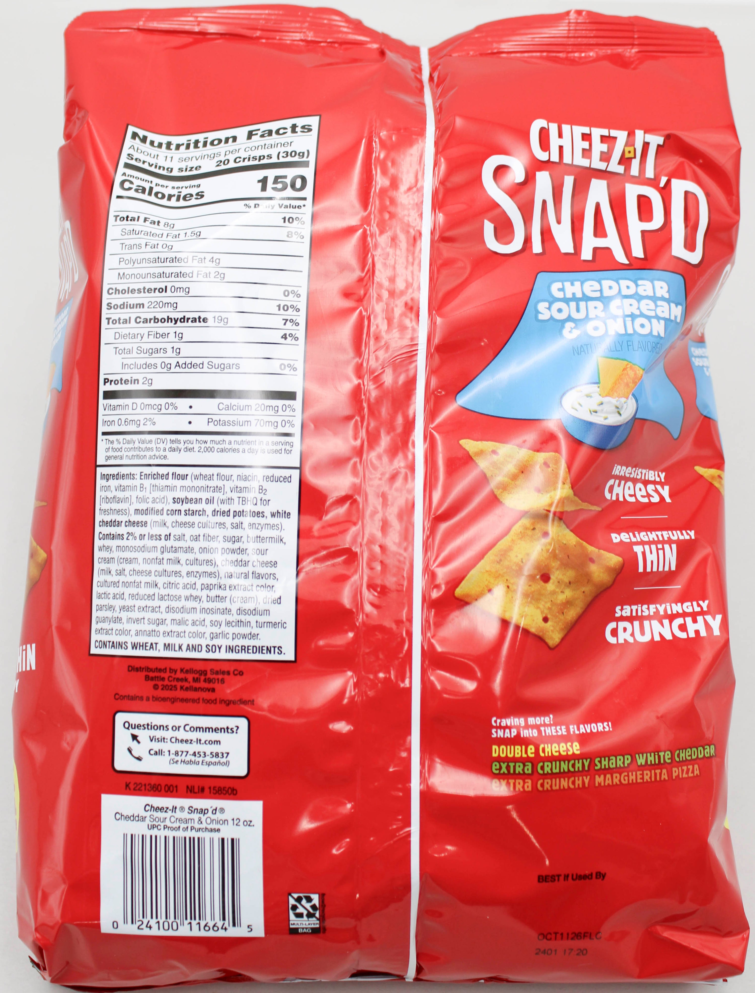 CHEEZ-IT SNAP'D CHEDDAR SOUR CREAM & ONION CRACKER FAMILY SIZE 12 Oz BB 10/11/26 NI