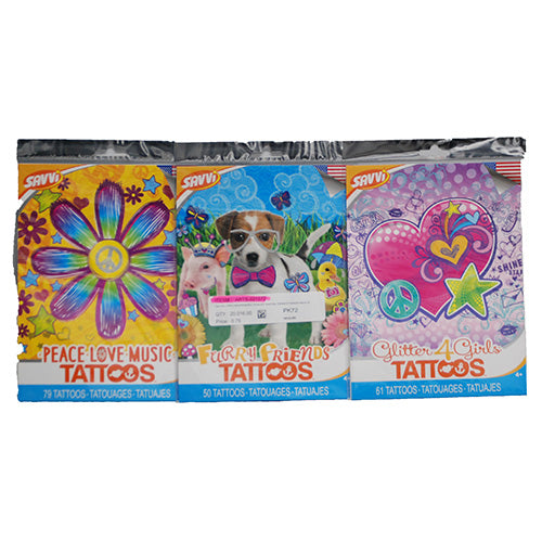 SAVVI GIRLS TEMP TATTOO ASSTMT (24EA OF 3STYLES)