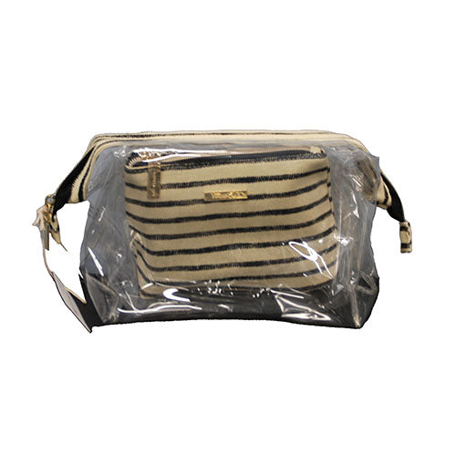 CONAIR SOPHIA JOY 2PC FRAME CLUTCH SET-SEE THROUGH/STRIPES 8"X 6" NI