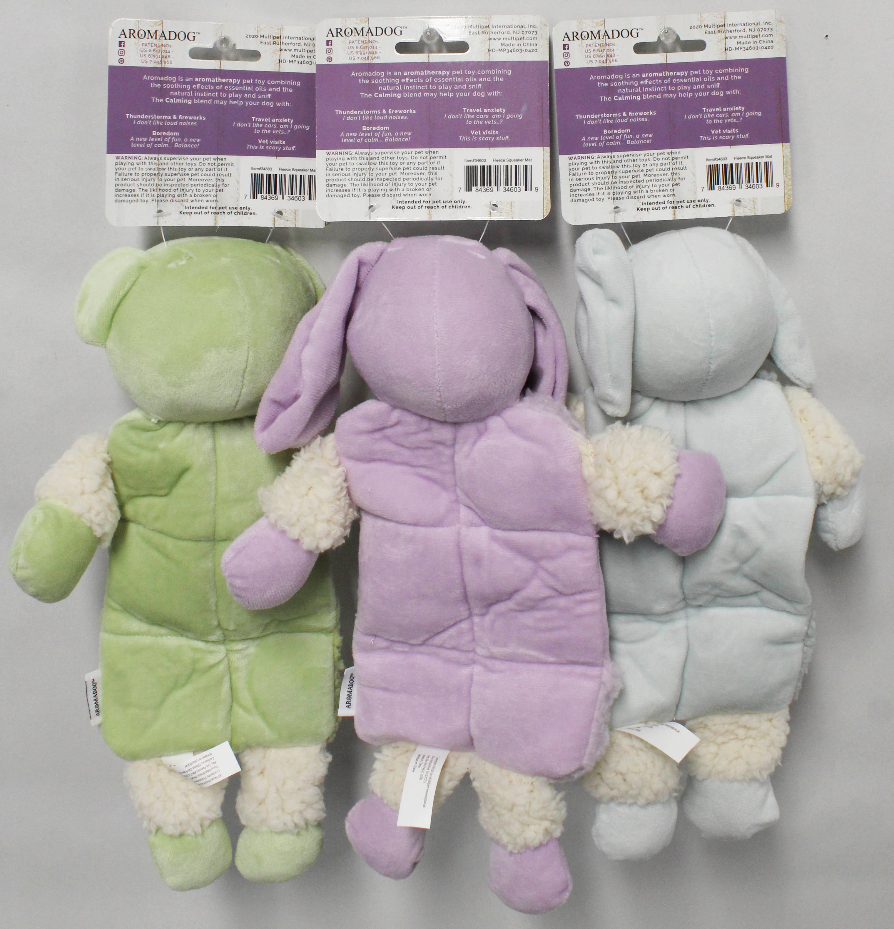 MULTIPET AROMADOG CALM FLEECE DOG TOY W/SQUEAKER 12"