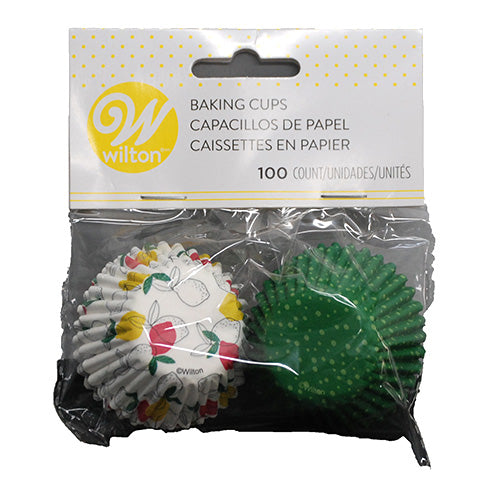 WILTON MINI BAKING CUPS 100CT- FRUIT/GREENT DOTS