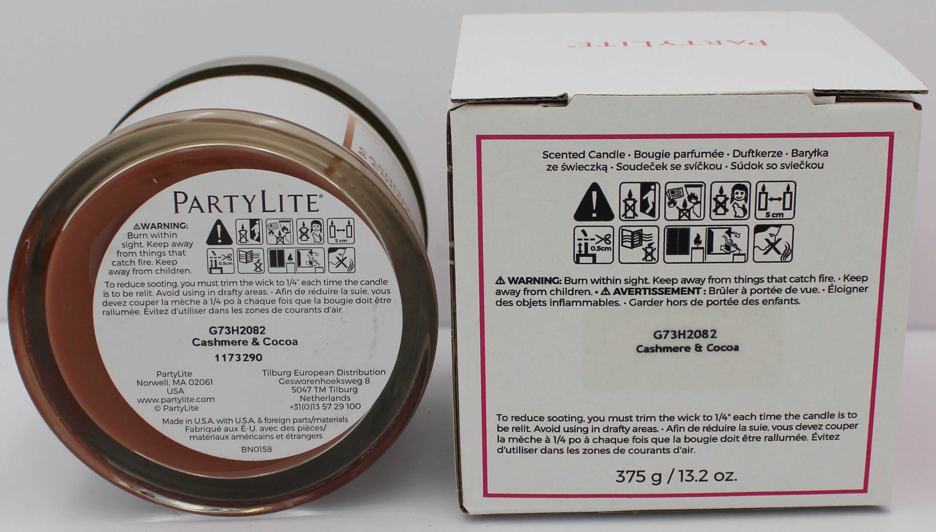 PARTYLITE CASHMERE & COCOA 3-WICK JAR CANDLE 13.2oz